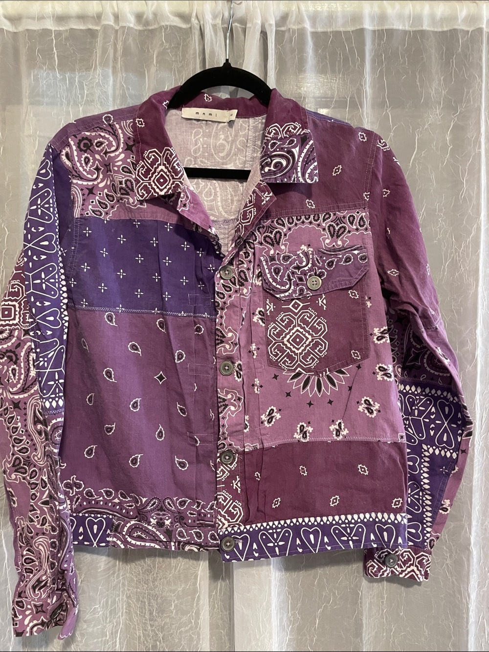 MNML Purple Patchwork Bandana Button-Down Shirt with Custom Patch on Back